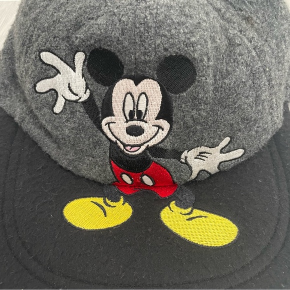 Disney Mickey Mouse Grey Black Ear Flap Fuzzy Hat - Picture 2 of 9